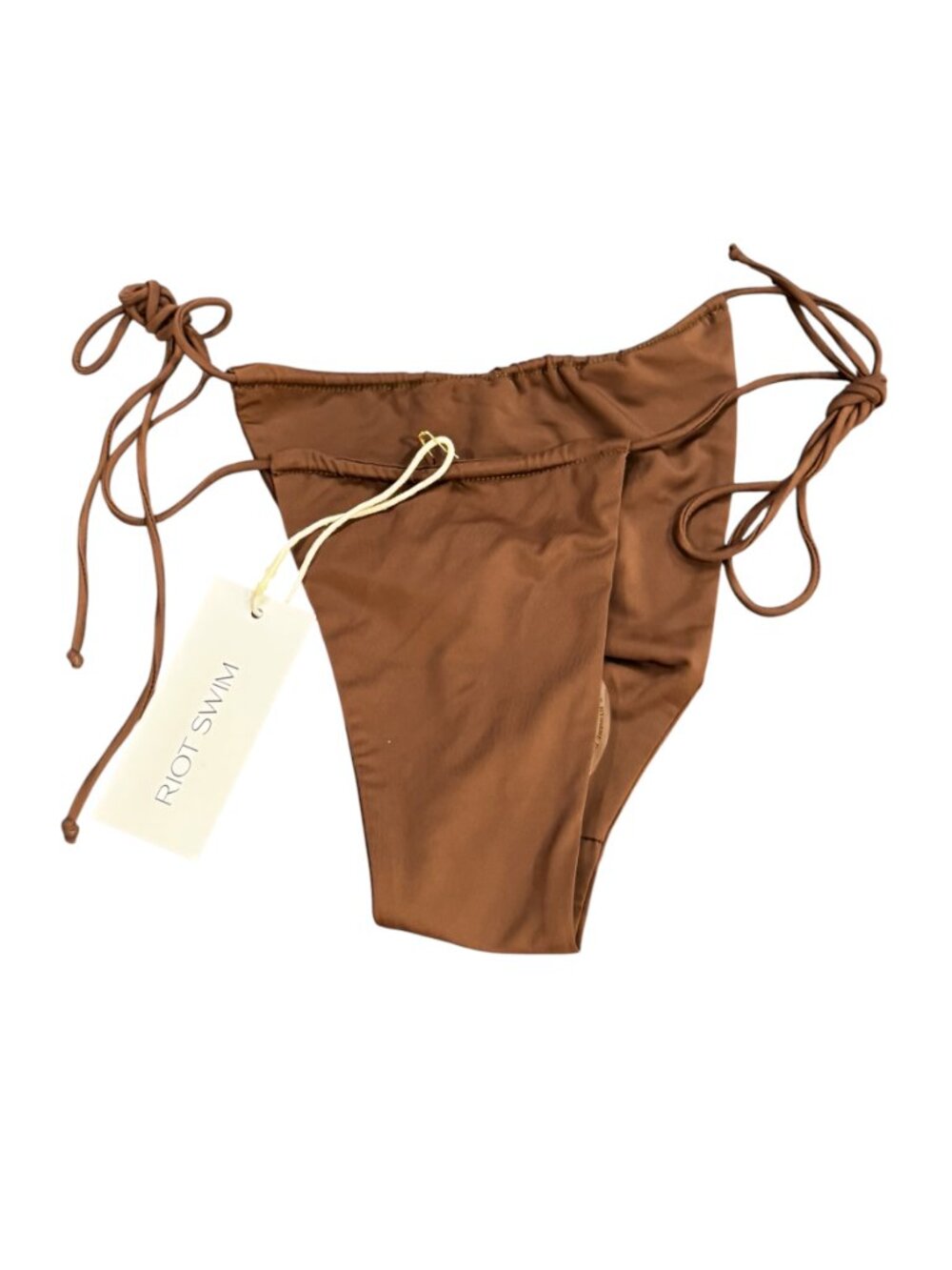Riot Swim Bixi Bikini Bottom NWT Chocolate Brown Tie Side Minimal - Picture 6 of 11